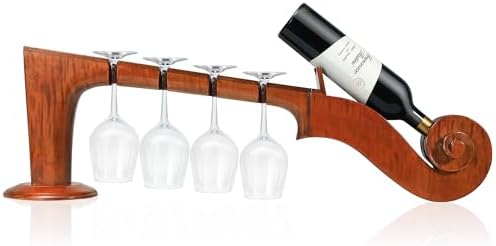 Violin-Inspired Solid Wood Wine Rack - 4 Bottles 4 Glasses 1