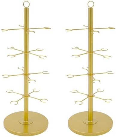 2 Pack Wine Glass Rack with 4 Tiers and 16 Glass Capacity Gold