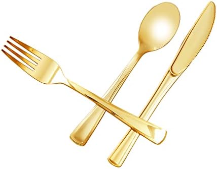 N9R 100PCS Gold Plastic Cutlery Set
