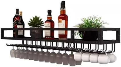 SilteD Wall-Mounted Wine Rack with LED and Glass Holder - Black