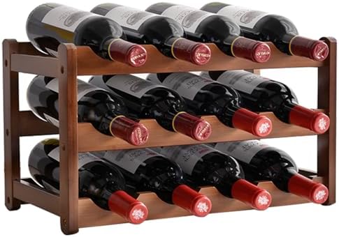 RUIQINQI 12 Bottle Wooden Wine Rack with 3 Tiers