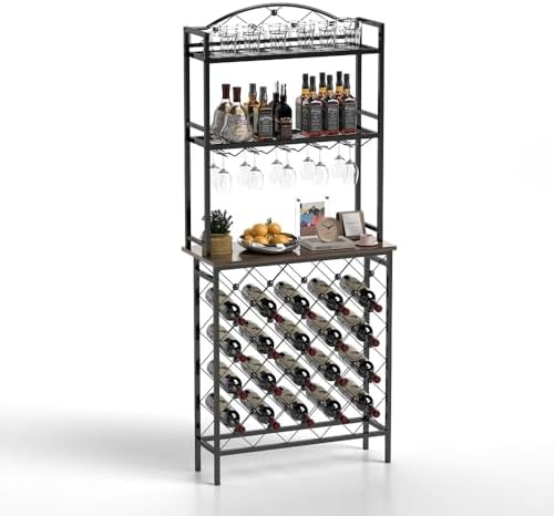 Yone Jx Je 3-Tier Wine Rack Bar Table with Storage