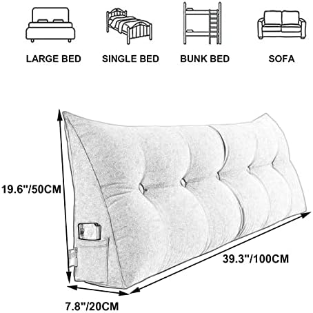 Large Triangular Reading Wedge Pillow for Bed and Daybed
