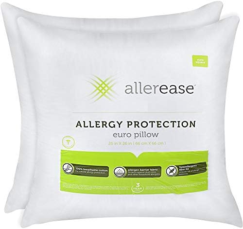 AllerEase Hypoallergenic Euro Pillow 3-Year Warranty Pack of 2