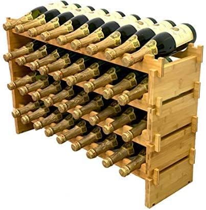36 Bottle Stackable Bamboo Wine Rack - 4 Tier Wobble-Free