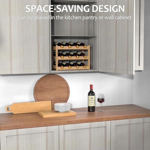 3 Tier Bamboo Wine Rack 12 Bottles Countertop Storage