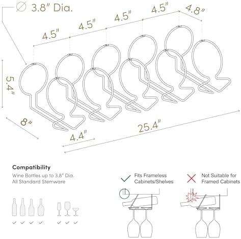 xympo Under Cabinet Wine Rack with Glass Hanger Set of 5