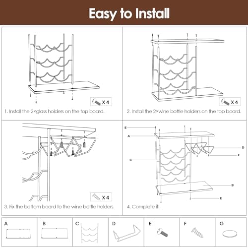 Nuovoware 2 in 1 Wine Rack for 6 Bottles 4 Glasses Black