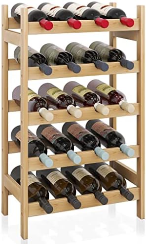 SMIBUY Bamboo Wine Rack 20 Bottles 5-Tier Free Standing