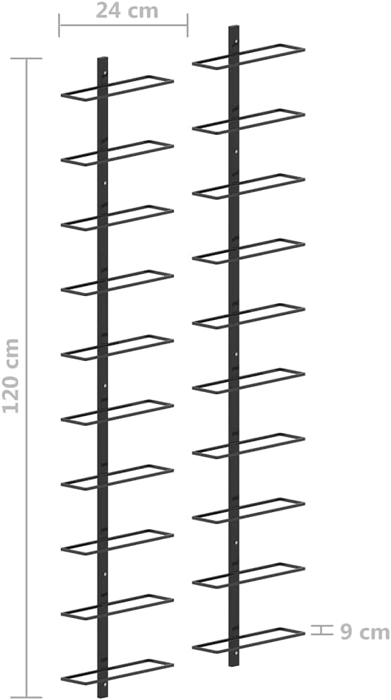 Wall-Mounted Wine Rack for 20 Bottles 2 pcs Metal Frame