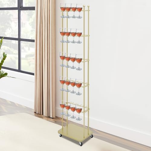 Freestanding Champagne Glass Holder with 5 Tiers and Wheels