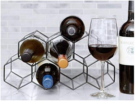 BOCbco Metal Wine Rack - Freestanding 9 Bottle Holder with Geometric Design Black