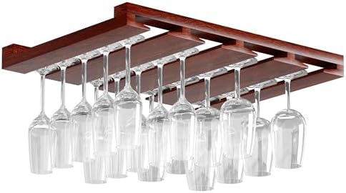 Rustic State 4 Sectional Under Cabinet Wood Stemware Rack
