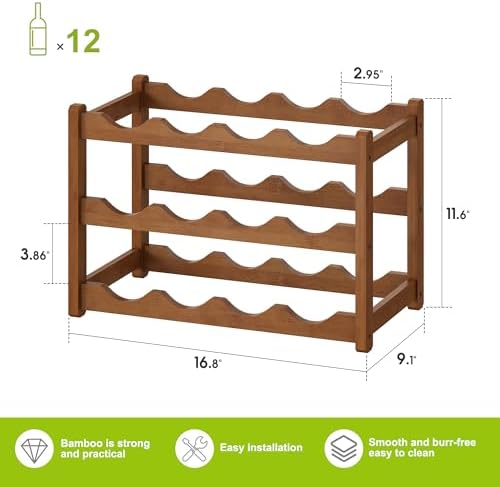 BMOSU 3 Tier Bamboo Wine Rack 12 Bottle Storage Cabinet