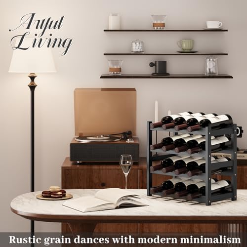 AUGOHCMIL 4-Tier Bamboo Wine Rack Black 1