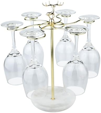 Wine Glass Holder with Marble Base and 6 Hooks