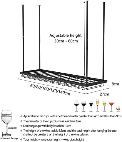 Ceiling Wine Rack Black Adjustable Floating Shelves for Kitchen and Bar