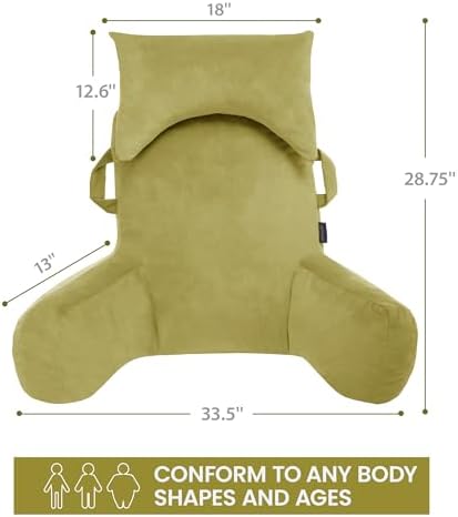 Unisakey Reading Pillow with Headrest and 3 Pockets Yellow Green