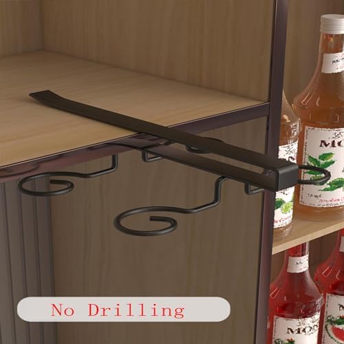 Wine Glass Holder Under Shelf Black Metal 6 Hooks