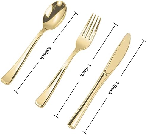 N9R 100PCS Gold Plastic Cutlery Set