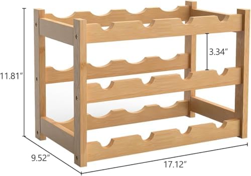 3 Tier Bamboo Wine Rack 12 Bottles Countertop Storage