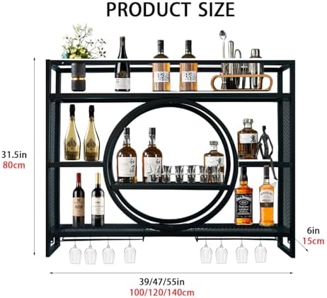Bakufu 3 Tier Wall-Mounted Wine Rack with Stemware Holder 1
