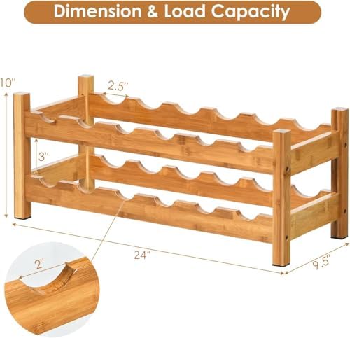 COSTWAY 12 Bottle Bamboo Wine Rack 2-Tier Freestanding