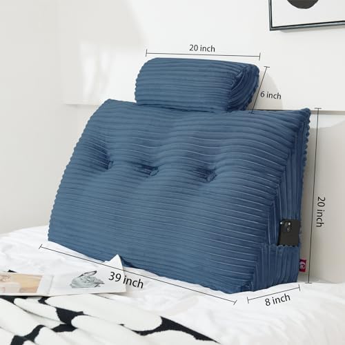Soft Supportive Headboard Pillow with Neck Roll and Removable Cover