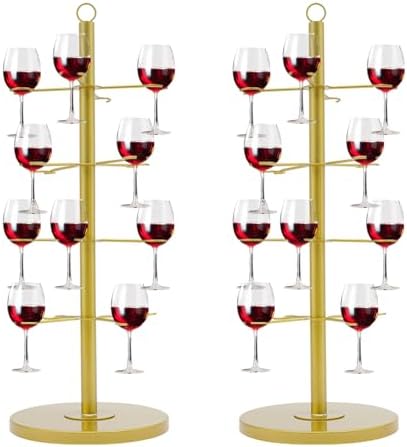 2 Pack Wine Glass Rack with 4 Tiers and 16 Glass Capacity Gold