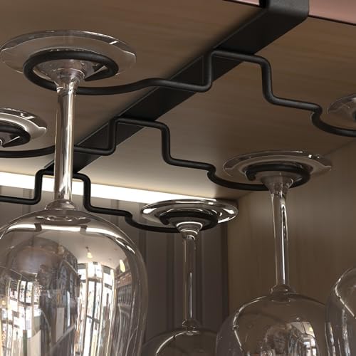 Wine Glass Holder Under Shelf Black Metal 6 Hooks