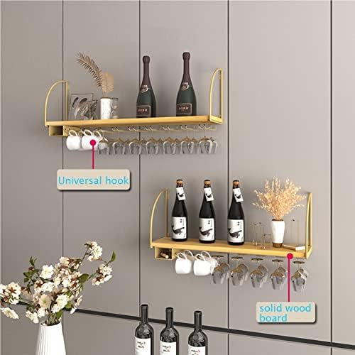 Wall-Mounted Wine Glass Holder with Solid Wood and Iron