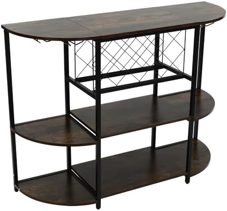 Mini Bar Cabinet with LED Light Rustic Brown