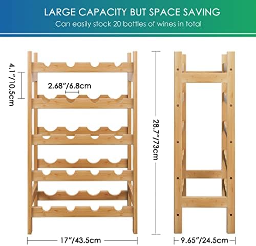 SMIBUY Bamboo Wine Rack 20 Bottles 5-Tier Free Standing