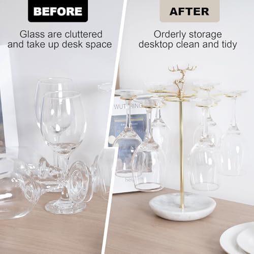 Wine Glass Holder with Marble Base and 6 Hooks