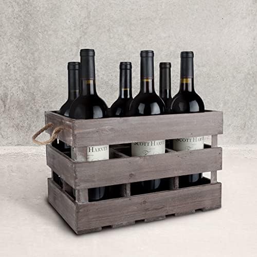 Twine Rustic Wine Bottle Holder Crate Dark Wood 6 Bottle Storage Rack