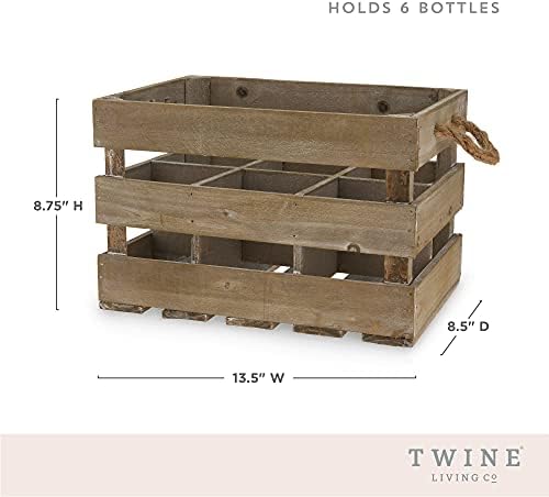 Twine Rustic Wine Bottle Holder Crate Dark Wood 6 Bottle Storage Rack