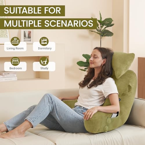 Unisakey Reading Pillow with Headrest and 3 Pockets Yellow Green