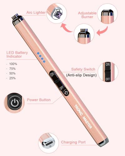 TRONIC MASTER Rechargeable Dual Arc Lighter - Windproof Flameless Rose Gold