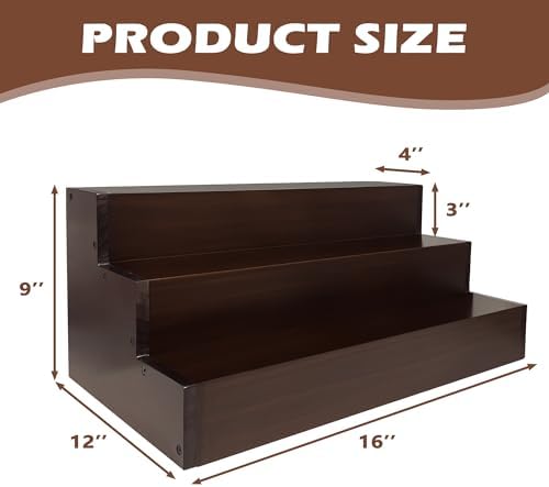 Royxen 3 Tier Wood Liquor Shelf - Brown 16 Inch Wide