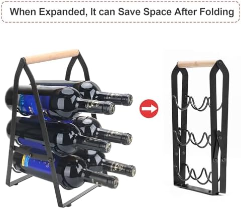 Decorelement 6 Bottle Wine Rack with Handle 3 Tier Collapsible
