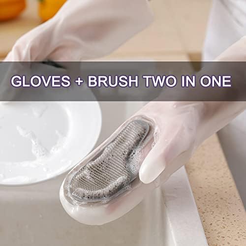 Durable Reusable Cleaning Gloves with Brush for Kitchen and Household Use