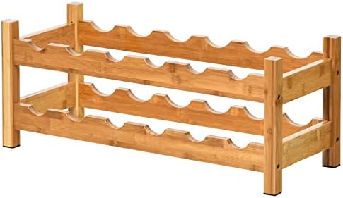 COSTWAY 12 Bottle Bamboo Wine Rack 2-Tier Freestanding