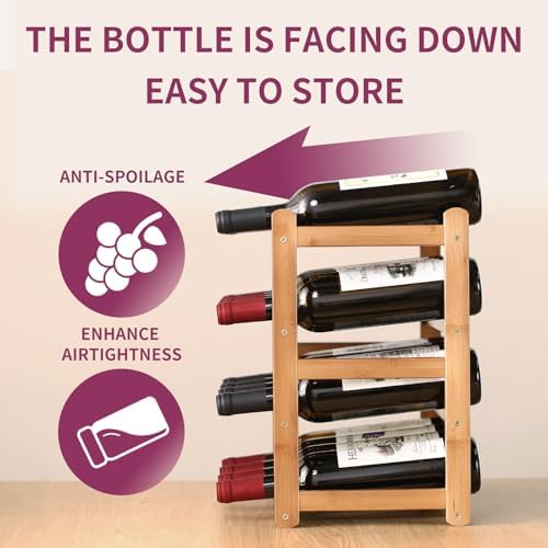 WUTALOTAT Bamboo Wine Rack 4-Tier 16 Bottles Freestanding