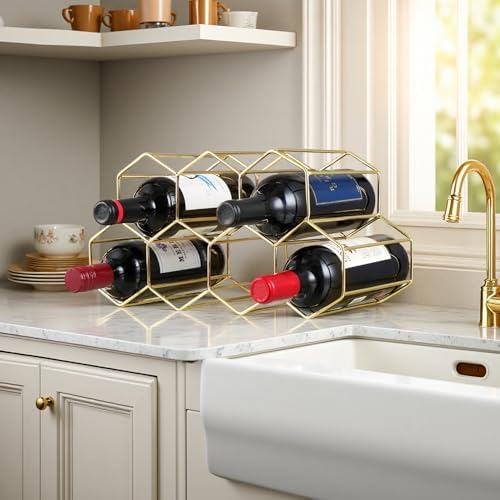 Buruis 9-Bottle Freestanding Wine Rack - Gold
