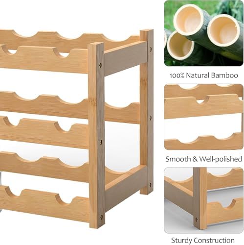 3 Tier Bamboo Wine Rack 12 Bottles Countertop Storage