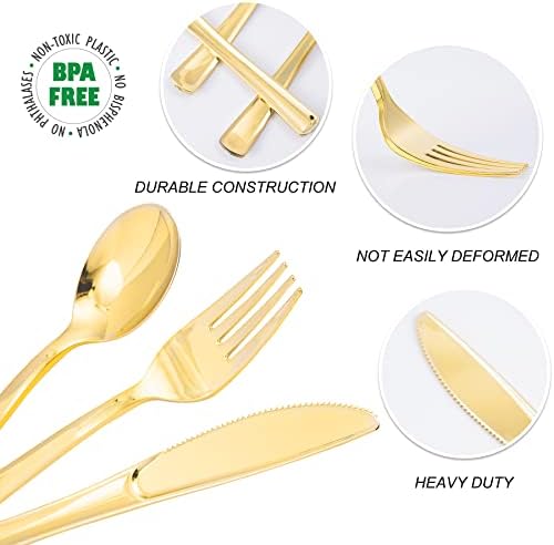 N9R 100PCS Gold Plastic Cutlery Set
