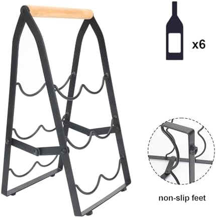 Decorelement 6 Bottle Wine Rack with Handle 3 Tier Collapsible