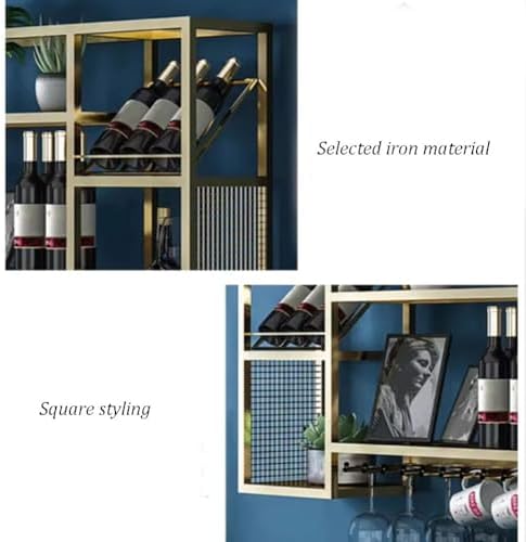 SilteD Wall-Mounted Wine Racks with Glass Holders - Black 60x25x60Cm