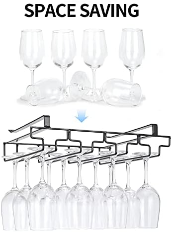 FOMANSH 4 Row Wine Glass Rack No Drilling 304 Stainless Steel