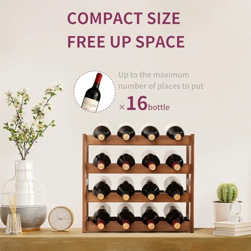 WUTALOTAT Bamboo Wine Rack 4-Tier 16 Bottles Freestanding